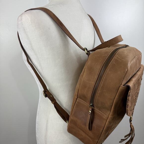 BORN Brown Leather Backpack Bag Distressed Bohemian Laser Cut Fringe Festival - Picture 14 of 16